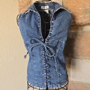 Vintage Denim Cowboy Collared Vest Top